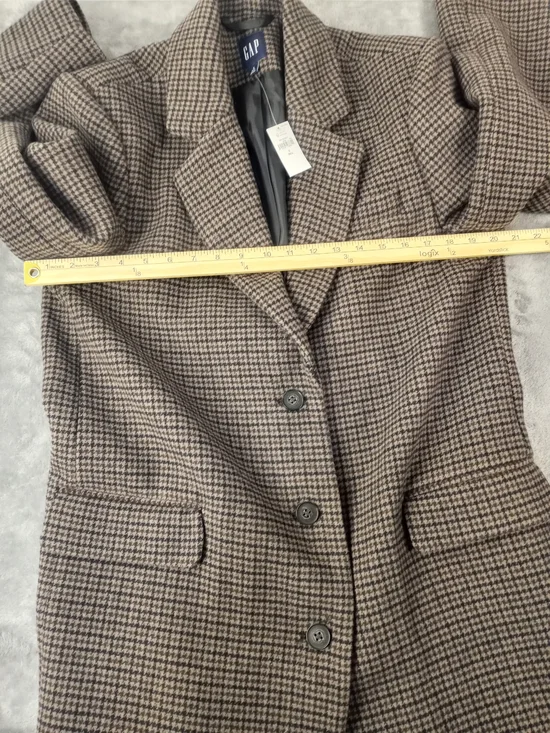 GAP Women's Brown Houndstooth 100% Wool  Blazer Jacket Size Small Tall NWT - Picture 10 of 11